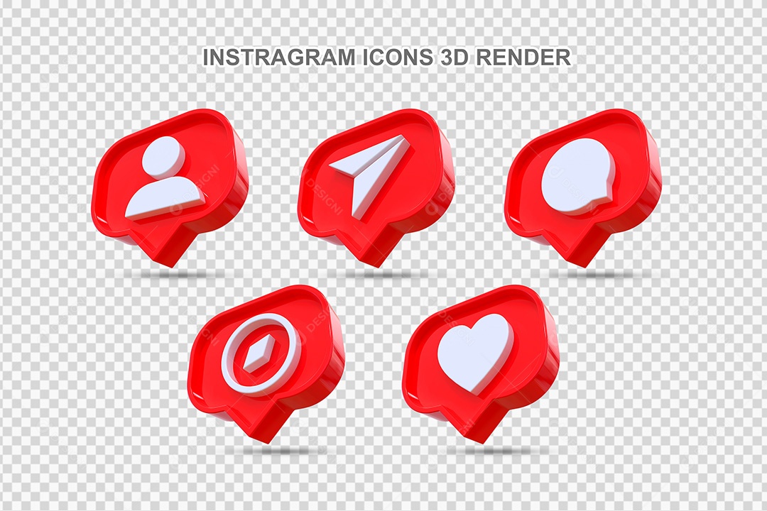 Elemento 3D Conjunto de Ícones de Redes Socias Vermelho Para Composição PSD