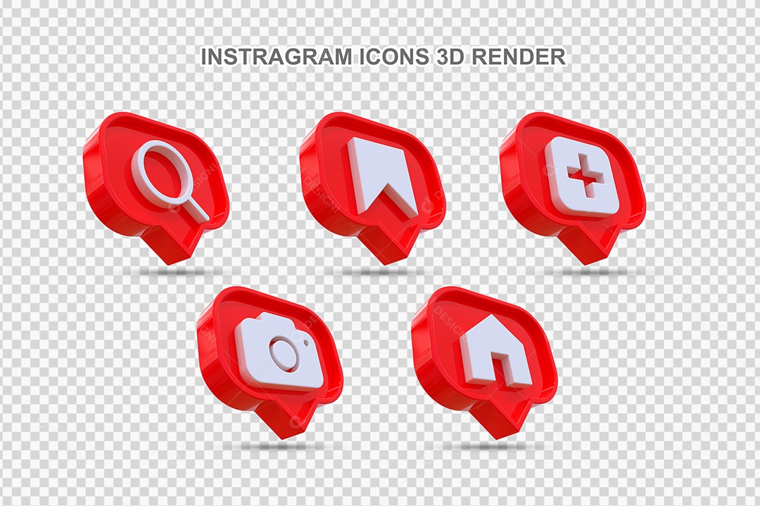 Elemento 3D Conjunto de Ícones de Redes Socias Vermelho Para Composição PSD