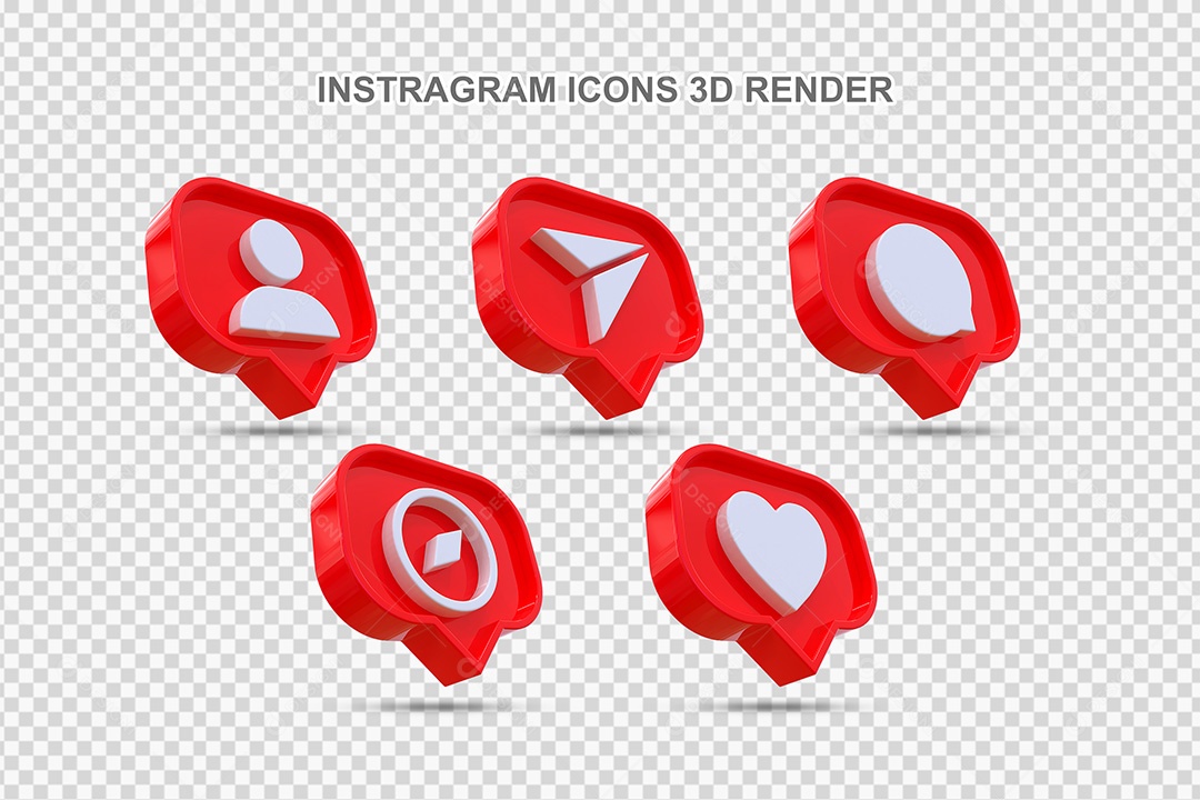 Elemento 3D Conjunto de Ícones de Redes Socias Vermelho Para Composição PSD