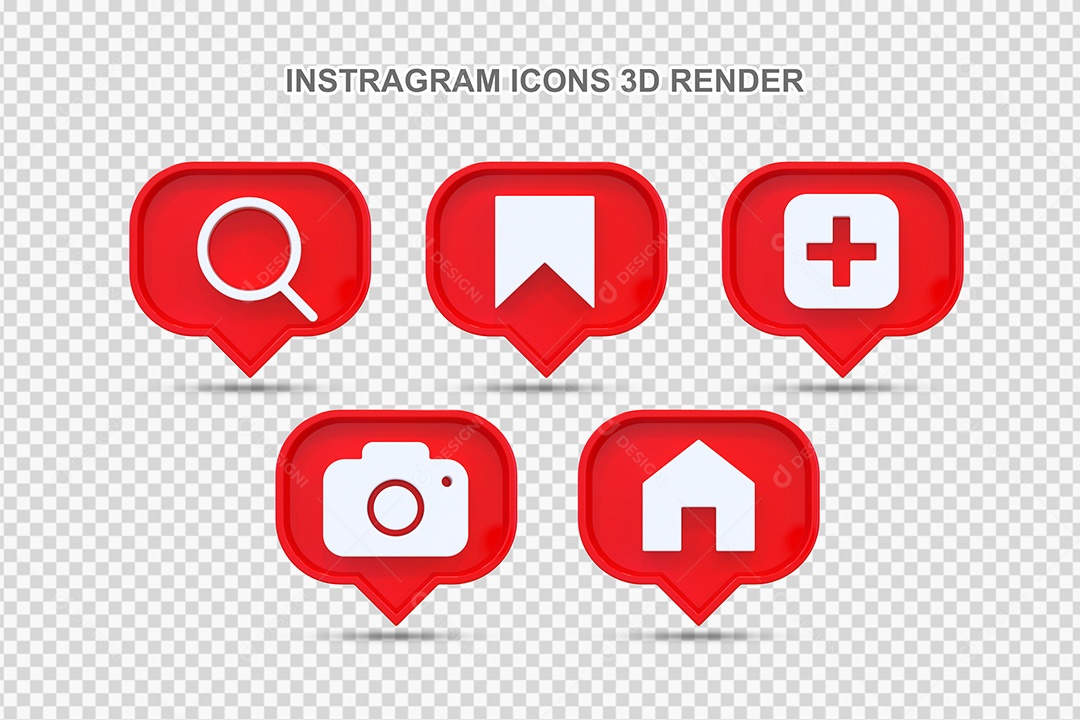Elemento 3D Conjunto de Ícones de Redes Socias Vermelho Para Composição PSD
