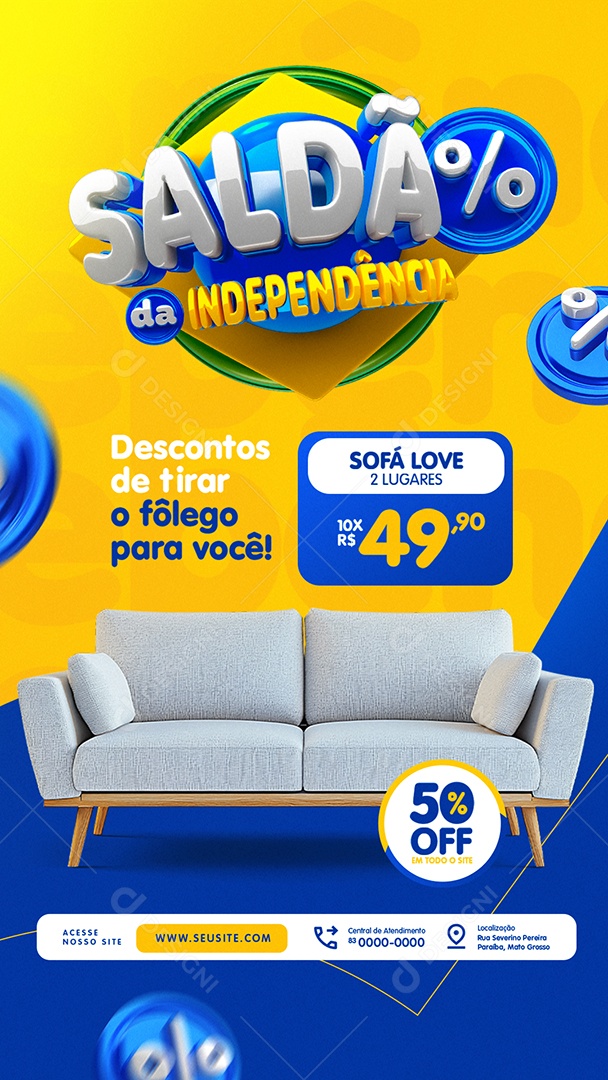 Story Saldão da Independência Loja Eletrodomésticos Sofá Love Social Media PSD Editável