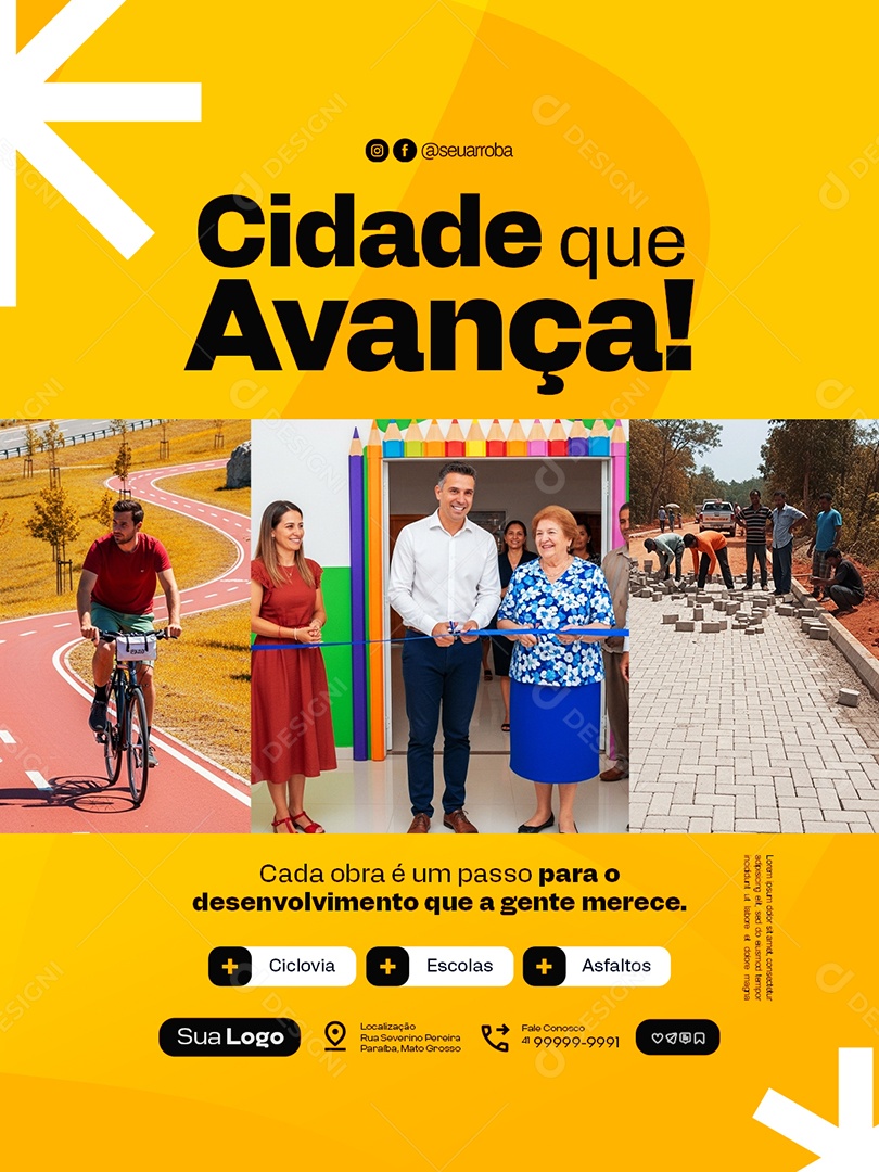 Prefeitura Cidade Que Avança Ciclovia Escolas Social Media PSD Editável