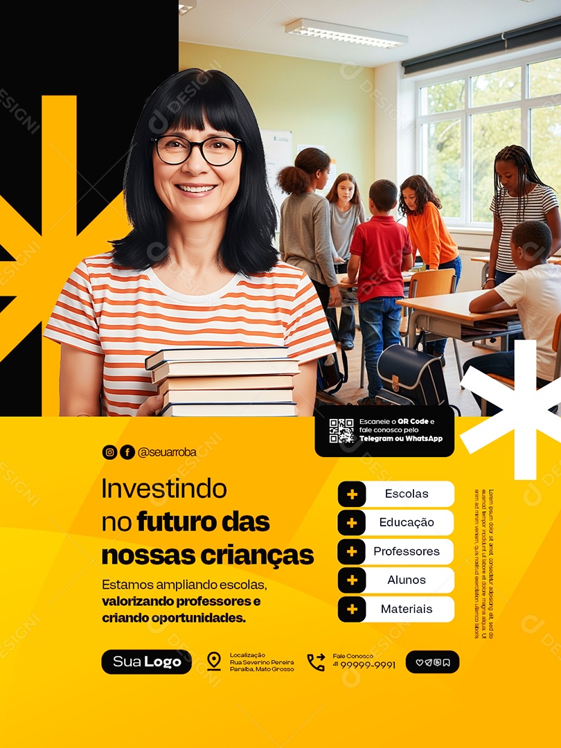 Prefeitura Investindo no Futuro das Nossas Crianças Escolas Educação Social Media PSD Editável