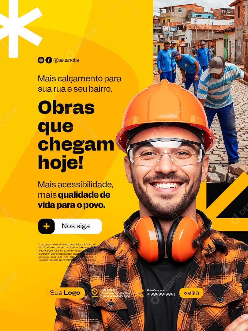 Prefeitura Obras que Chegam Hoje Social Media PSD Editável