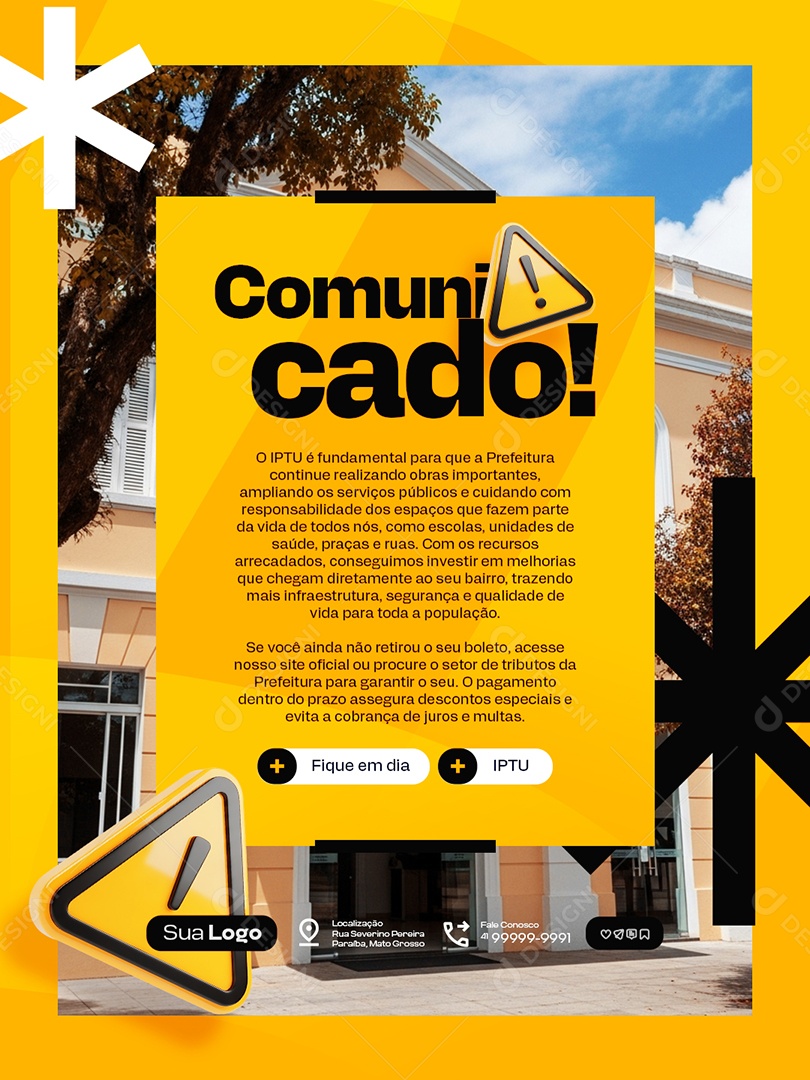 Prefeitura Comunicado Fique em Dia IPTU Social Media PSD Editável