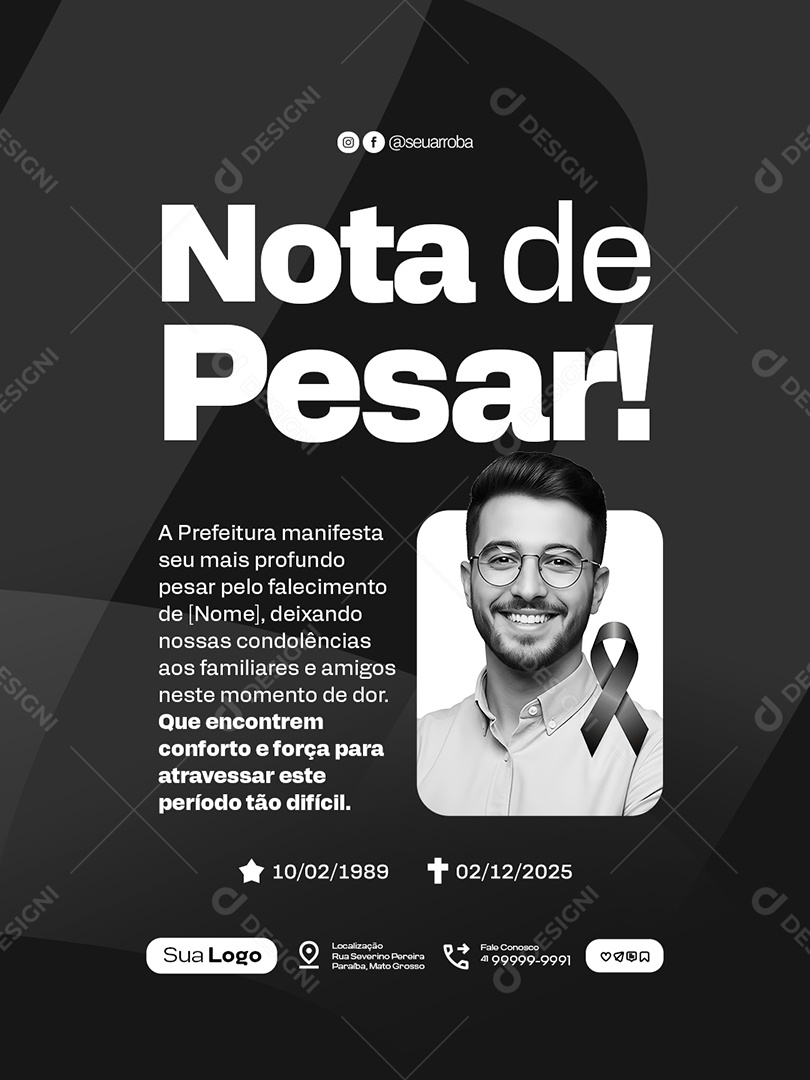 Prefeitura Luto Nota de Pesar Social Media PSD Editável