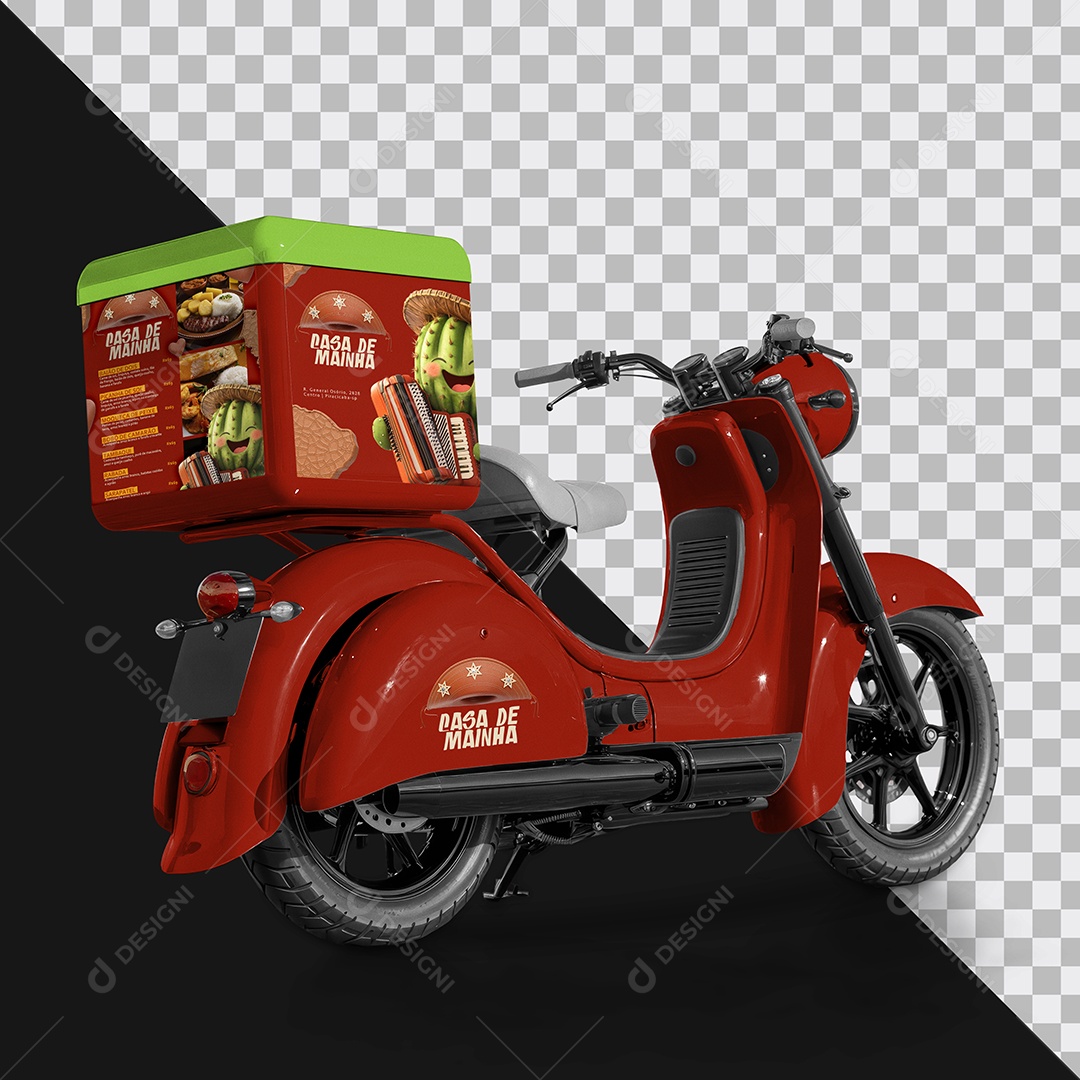 Mockup Moto de Delivery com Bau PSD Editável