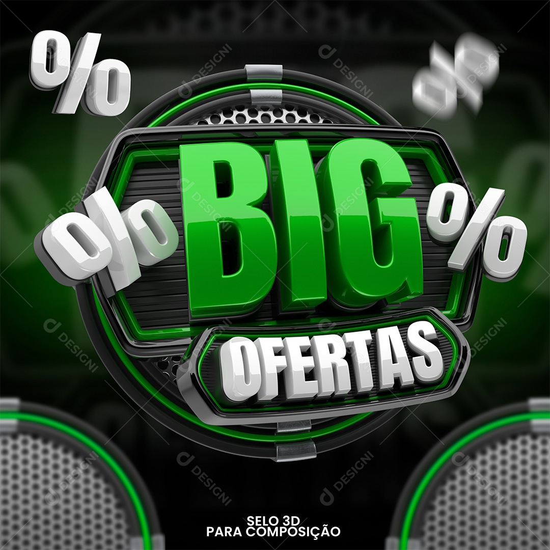 Big Ofertas Selo 3D Verde e Branco para Composição PSD