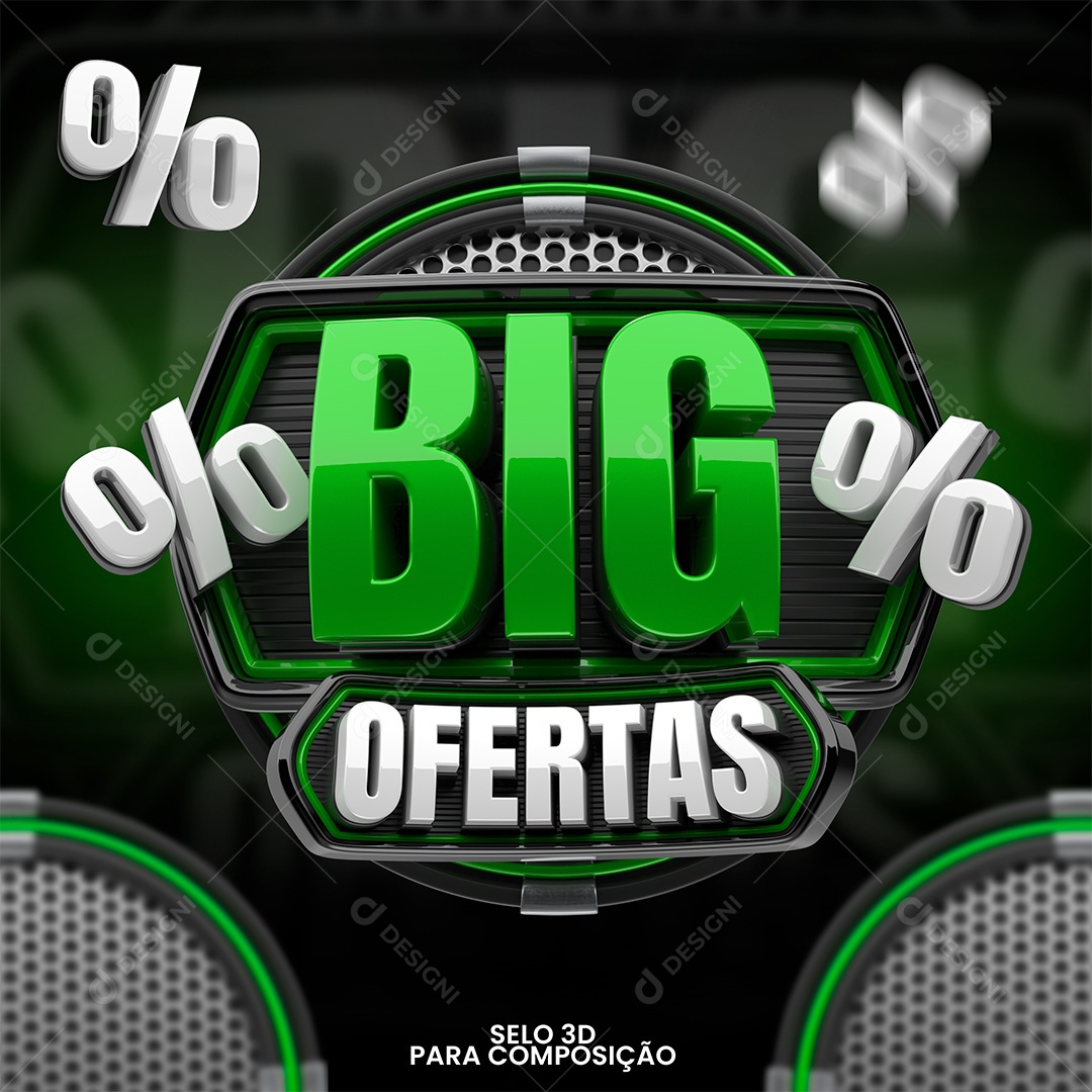 Big Ofertas Selo 3D Verde e Branco para Composição PSD