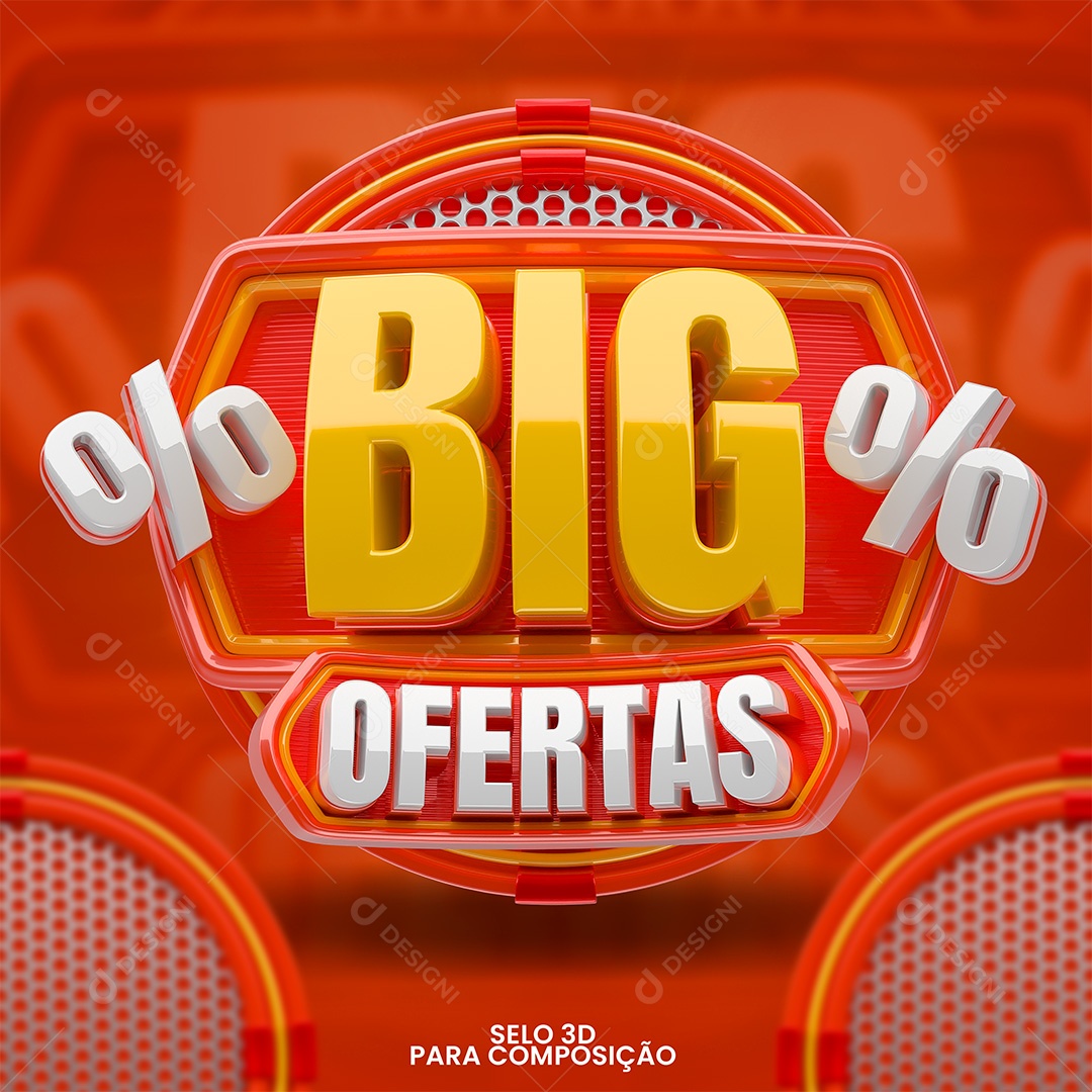 Big Ofertas Selo 3D Laranja Branco e Vermelho para Composição PSD