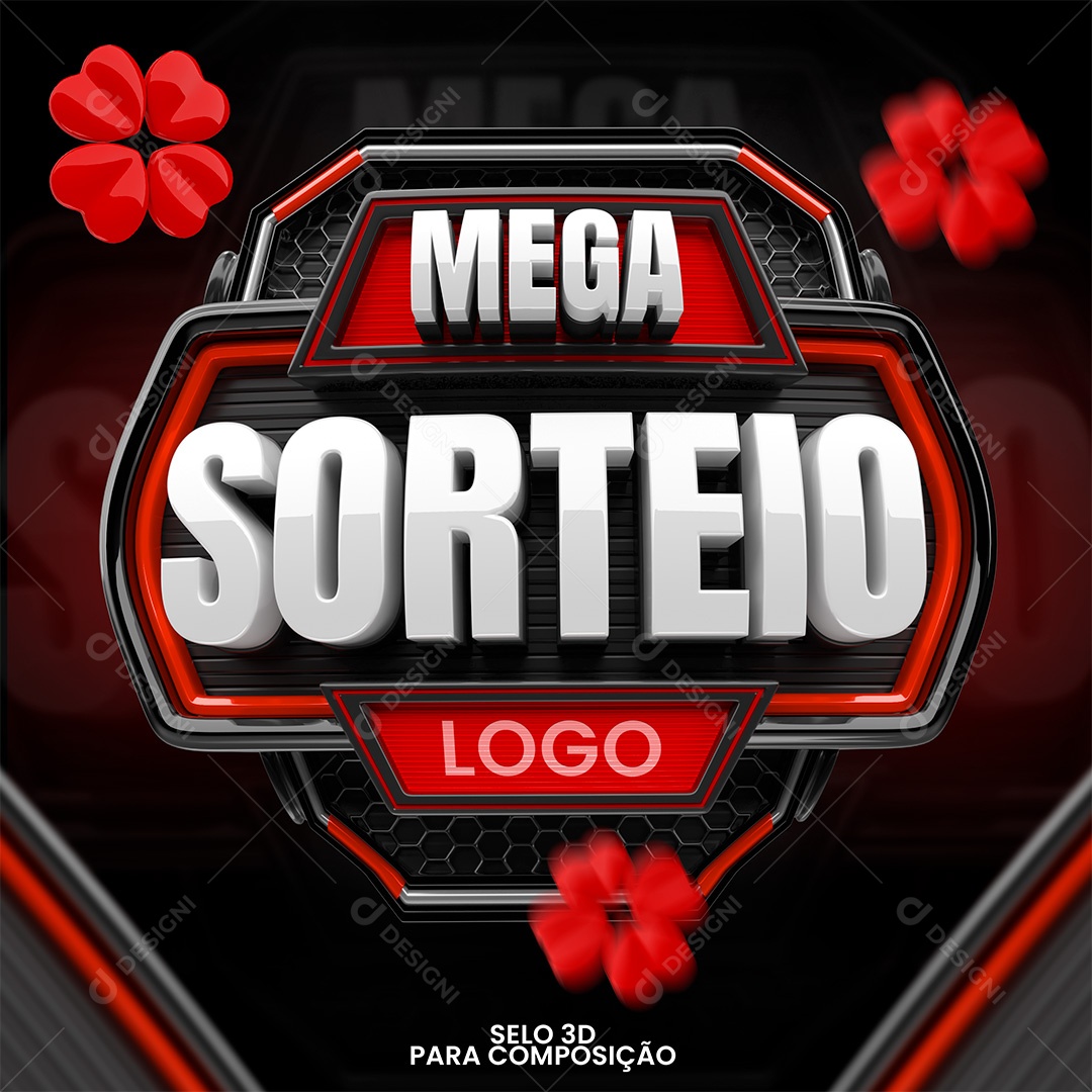 Mega Sorteio Selo 3D Branco e Vermelho para Composição PSD
