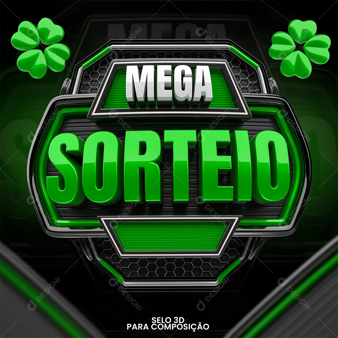 Mega Sorteio Selo 3D Branco e Verde para Composição PSD