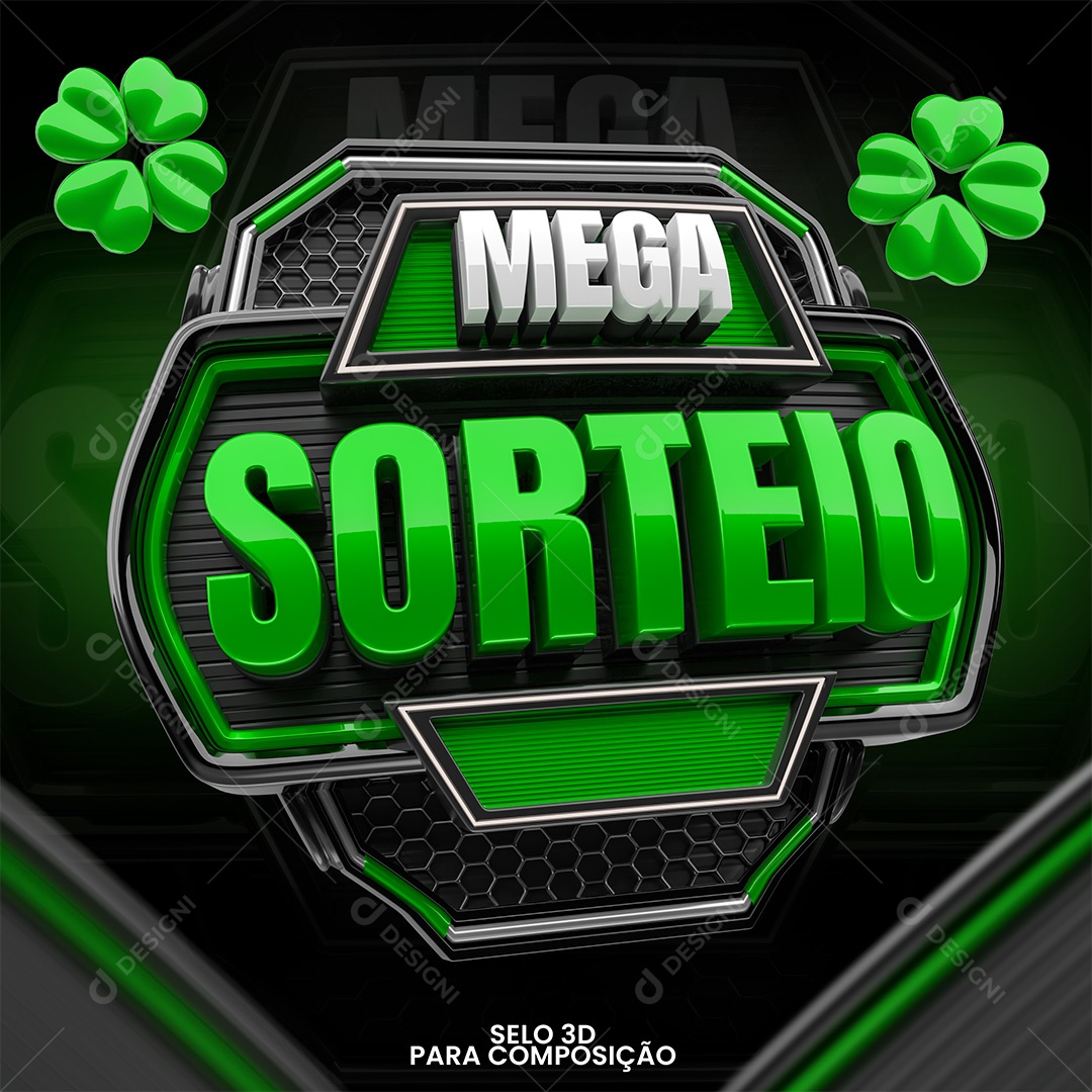 Mega Sorteio Selo 3D Branco e Verde para Composição PSD