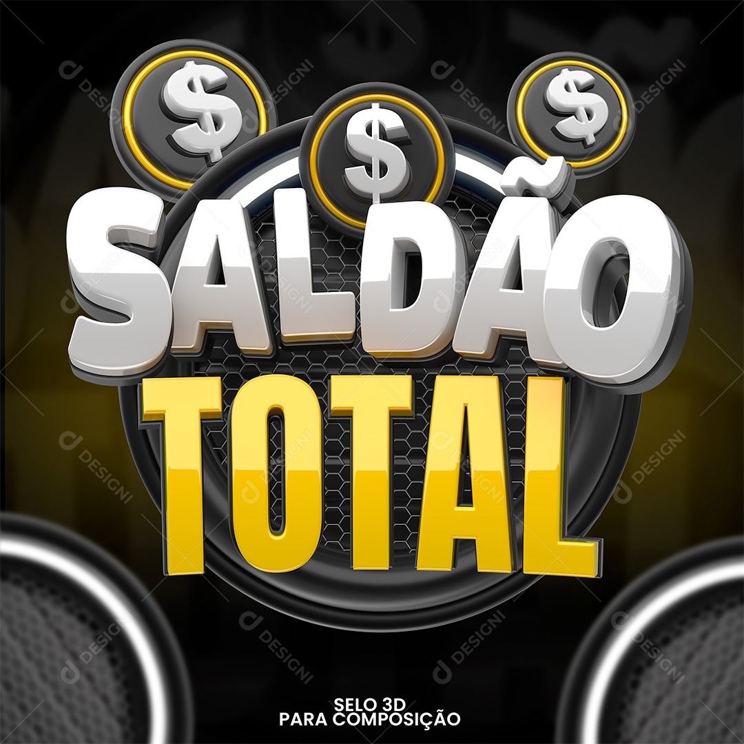 Saldão Total Selo 3D Amarelo Branco e Vermelho para Composição PSD