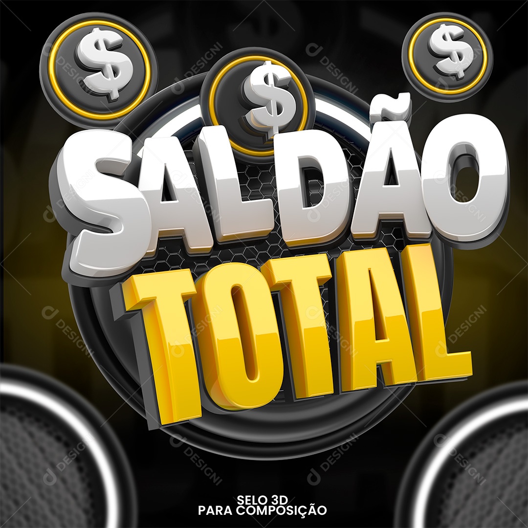 Saldão Total Selo 3D Branco e Amarelo para Composição PSD