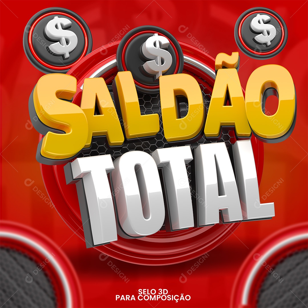 Saldão Total Selo 3D Amarelo Branco e Vermelho para Composição PSD