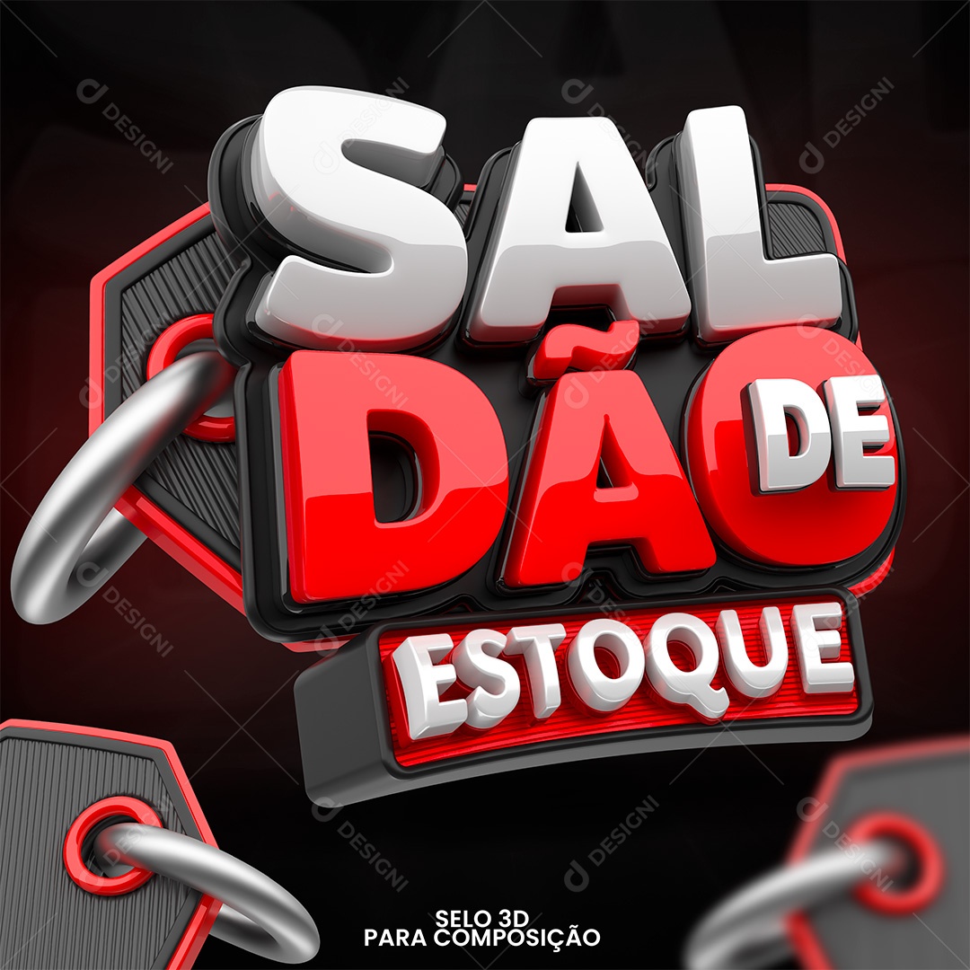 Saldão de Estoque Selo 3D Branco e Vermelho para Composição PSD