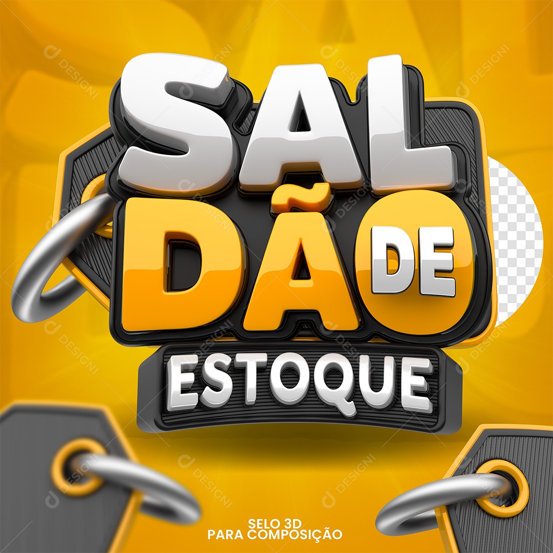 Saldão de Estoque Selo 3D Branco e Laranja para Composição PSD