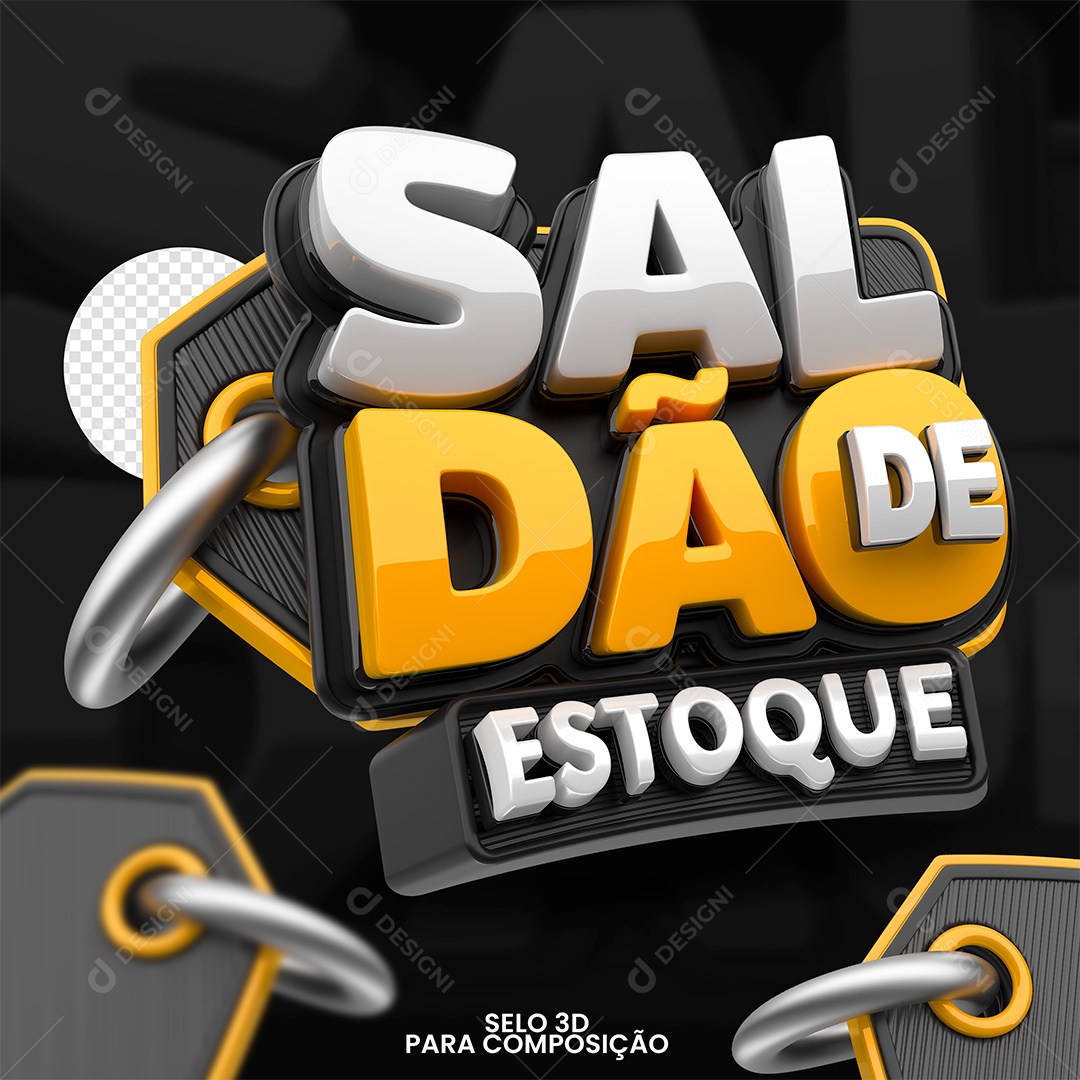 Saldão de Estoque Selo 3D Branco e Laranja para Composição PSD