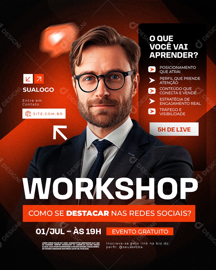 Marketing Digital Workshop Como se Destacar nas Redes Sociais Social Media PSD Editável