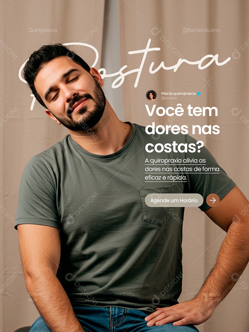 Quiropraxia Postura Você Tem Dores nas Costas Social Media PSD Editável