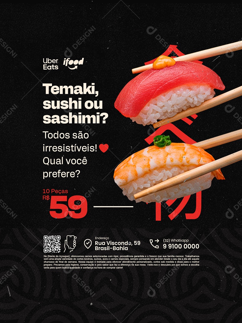 Restaurante Japonês Temaki Sushi ou Sashimi Social Media PSD Editável