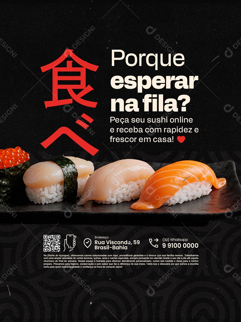 Restaurante Japonês Porque Esperar na Fila Social Media PSD Editável
