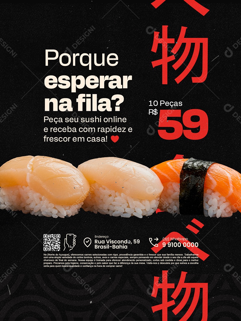 Restaurante Japonês Porque Esperar na Fila Social Media PSD Editável