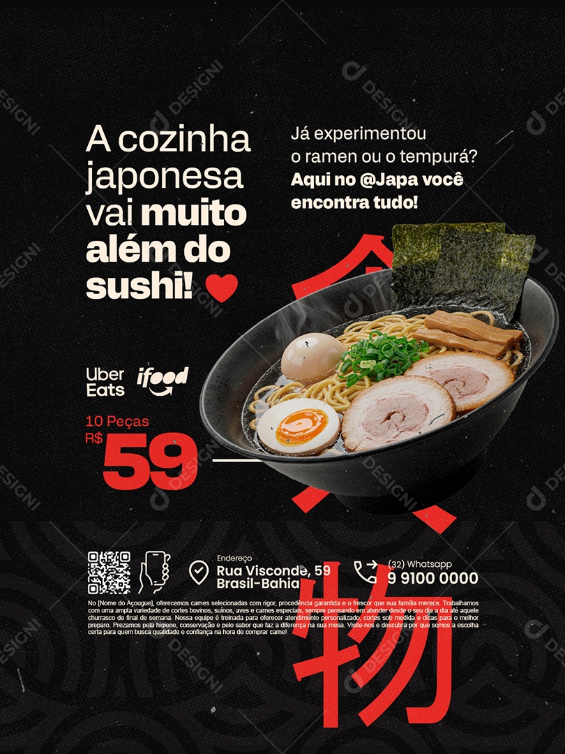 Restaurante Japonês Já Experimentou o Ramen ou o Tempurá Social Media PSD Editável