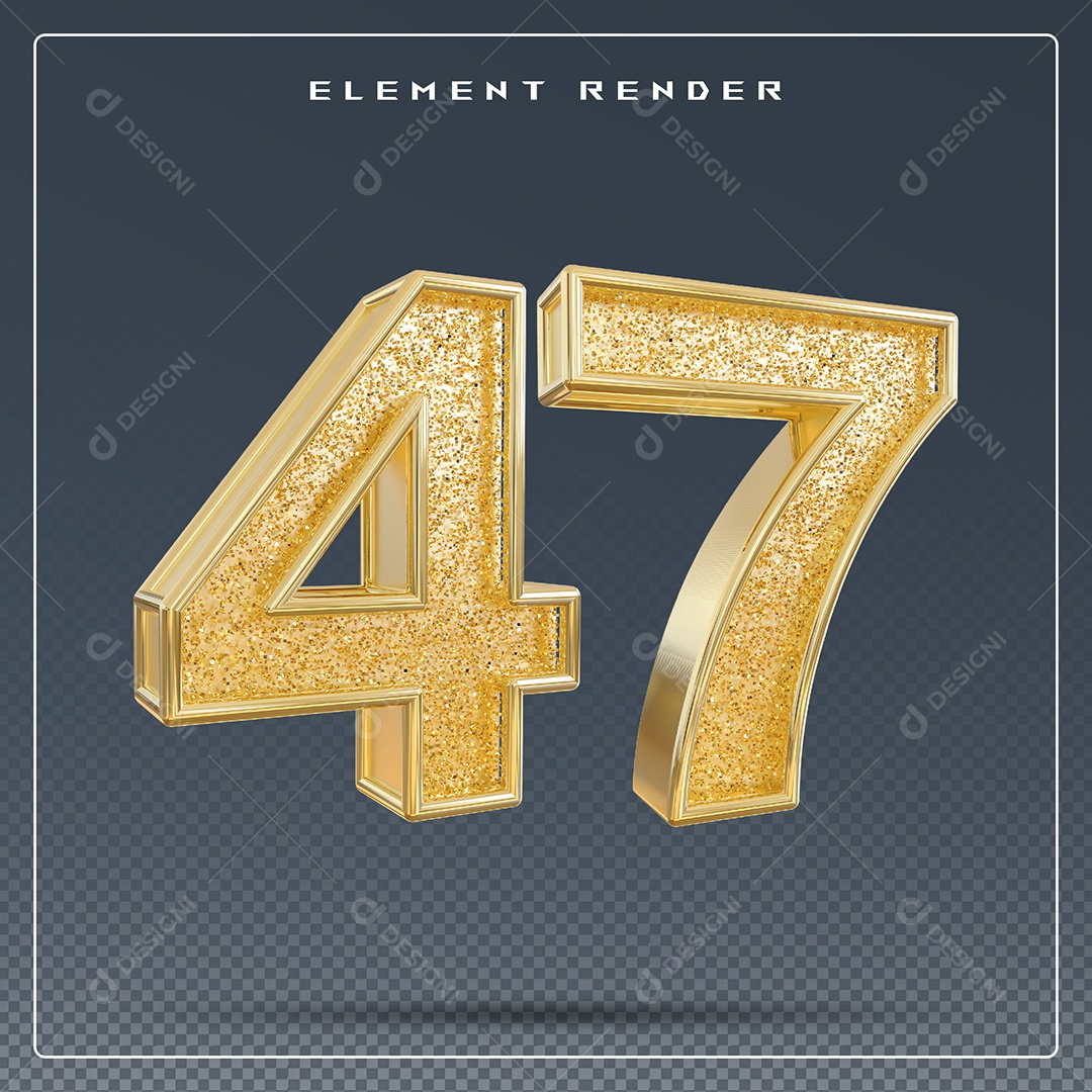 Elemento 3D Número 47 Dourado para Composição PSD