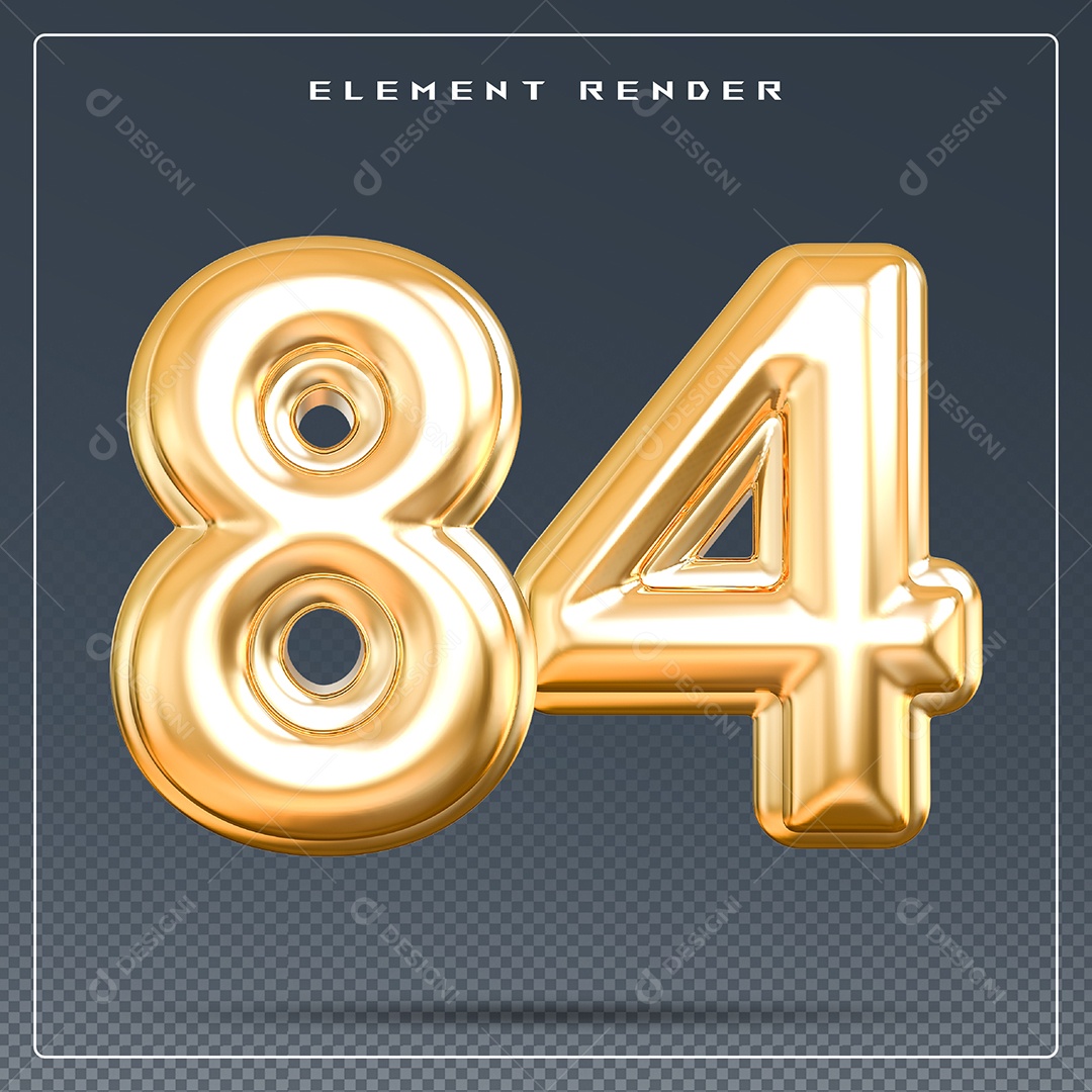 Elemento 3D Número 84 Dourado para Composição PSD