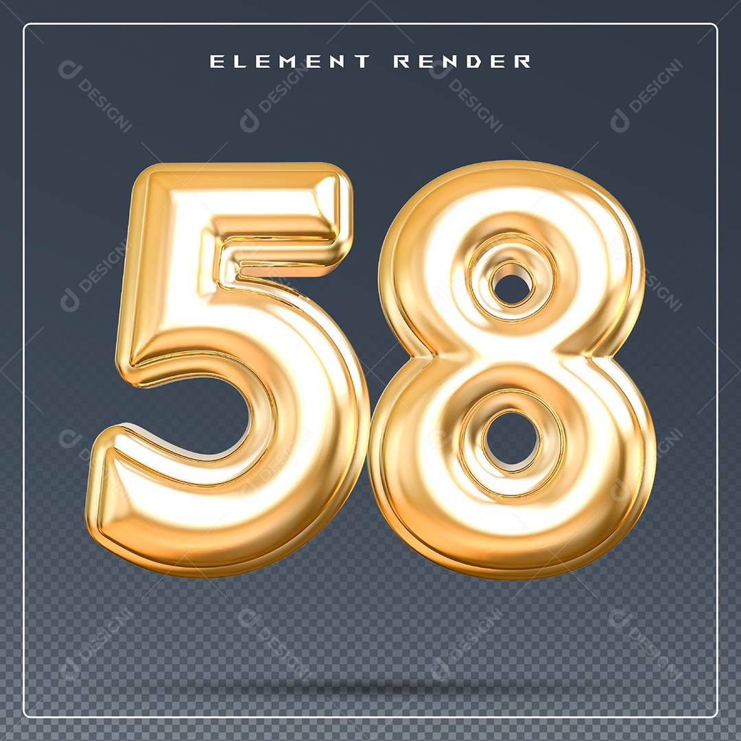 Elemento 3D Número 58 Dourado para Composição PSD