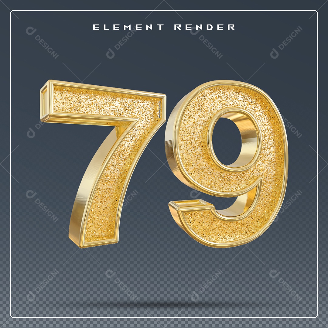 Elemento 3D Número 79 Dourado para Composição PSD