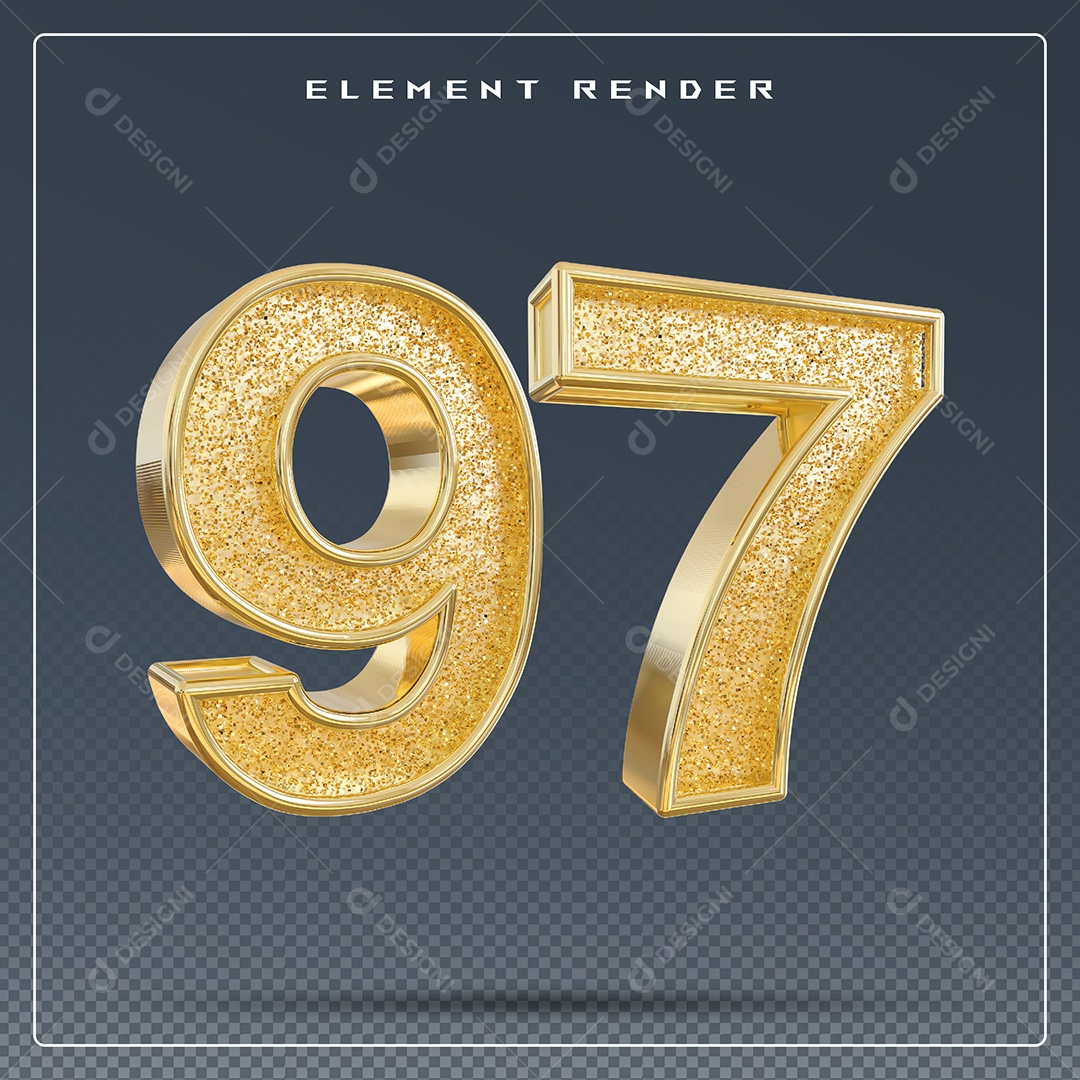 Elemento 3D Número 97 Dourado para Composição PSD