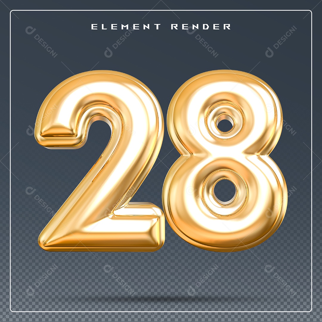 Elemento 3D Número 98 Dourado para Composição PSD