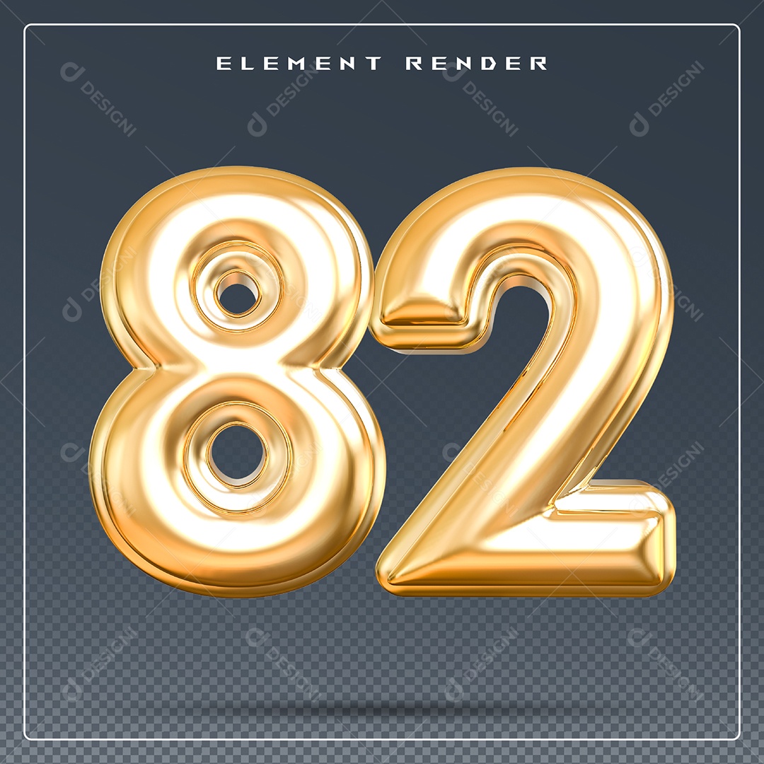 Elemento 3D Número 98 Dourado para Composição PSD