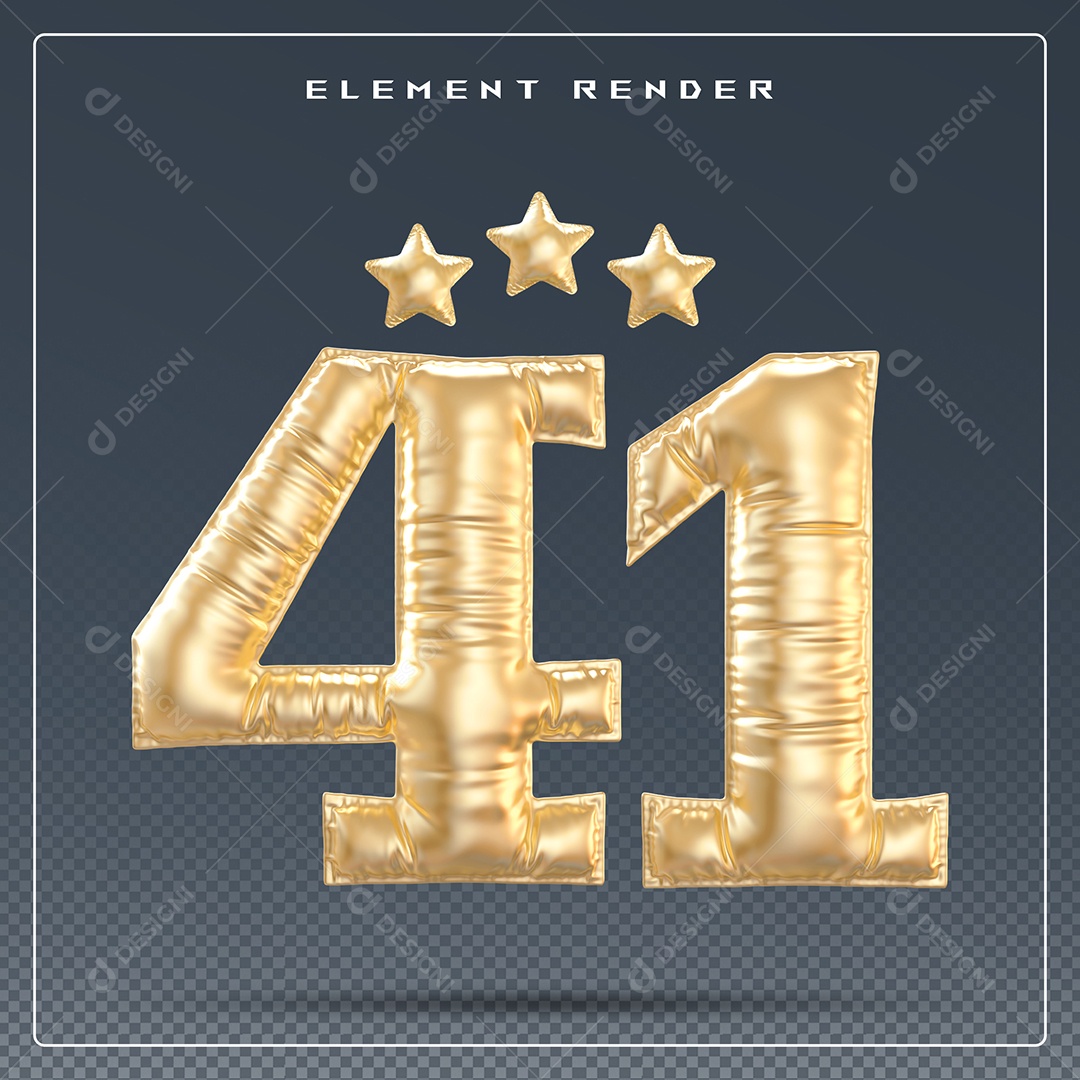 Elemento 3D Número 41 Dourado para Composição PSD