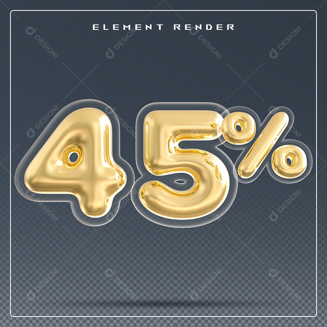 Elemento 3D Número 45% Dourado para Composição PSD