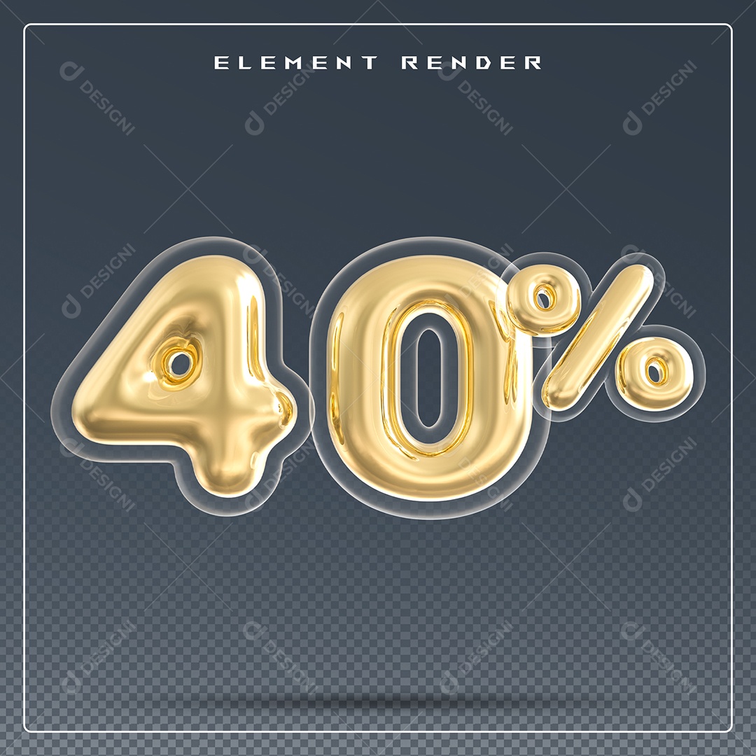 Elemento 3D Número 40% Dourado para Composição PSD