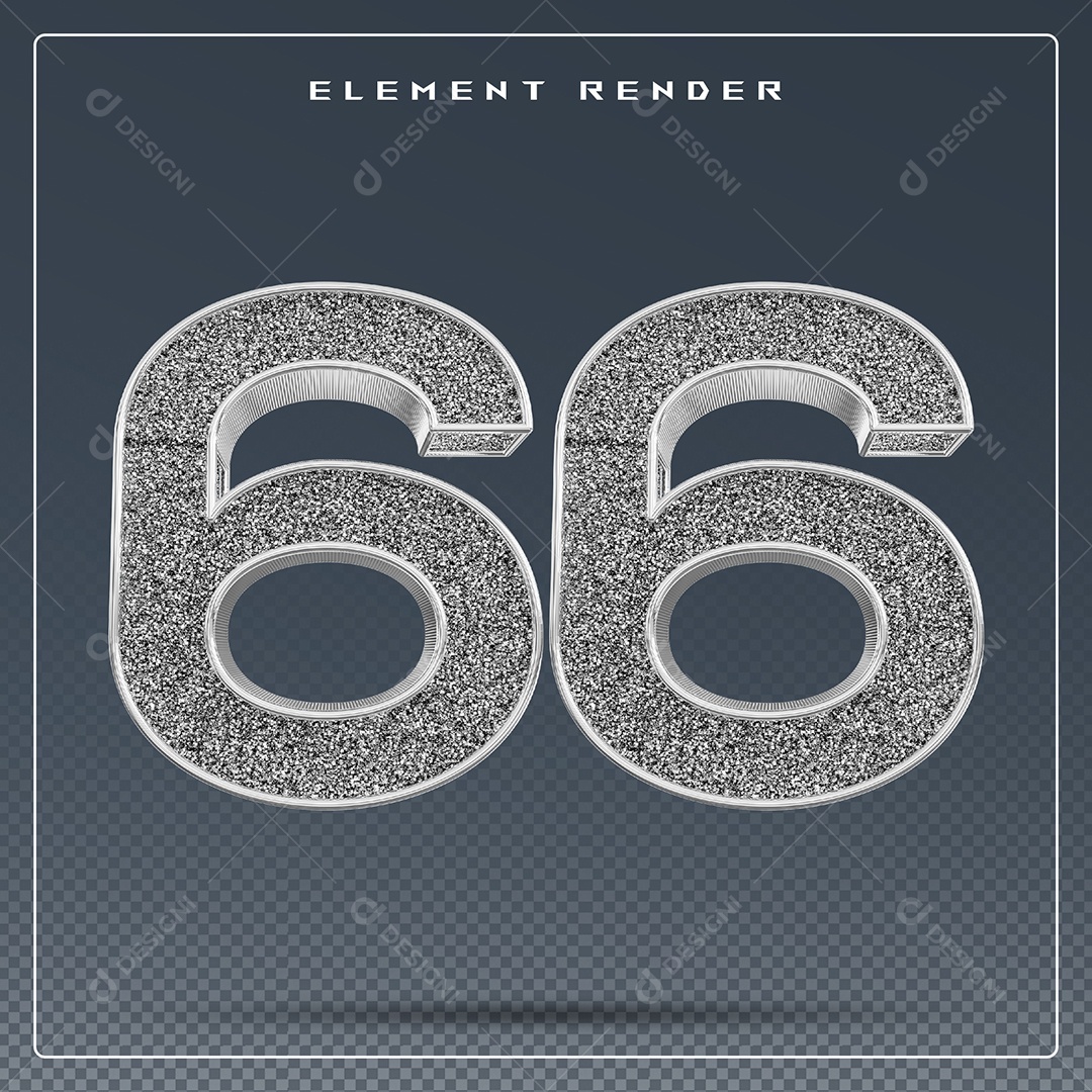 Elemento 3D Número 66 Cinza para Composição PSD