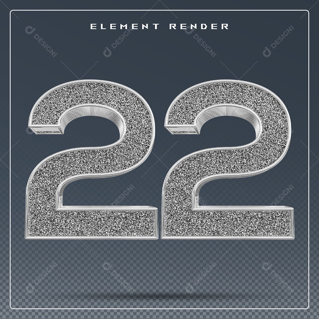 Elemento 3D Número 22 Cinza para Composição PSD