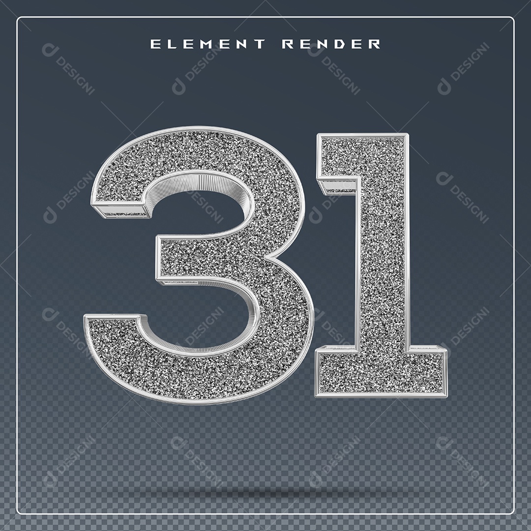Elemento 3D Número 31 Cinza para Composição PSD