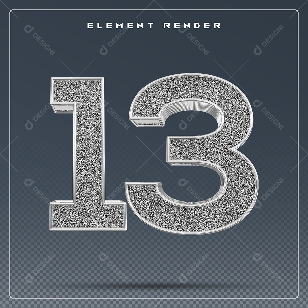 Elemento 3D Número 13 Cinza para Composição PSD