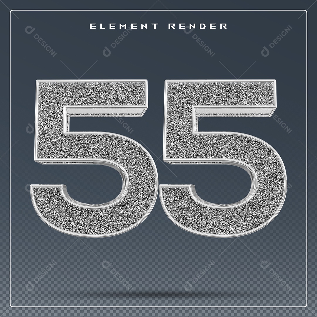 Elemento 3D Número 55 Cinza para Composição PSD