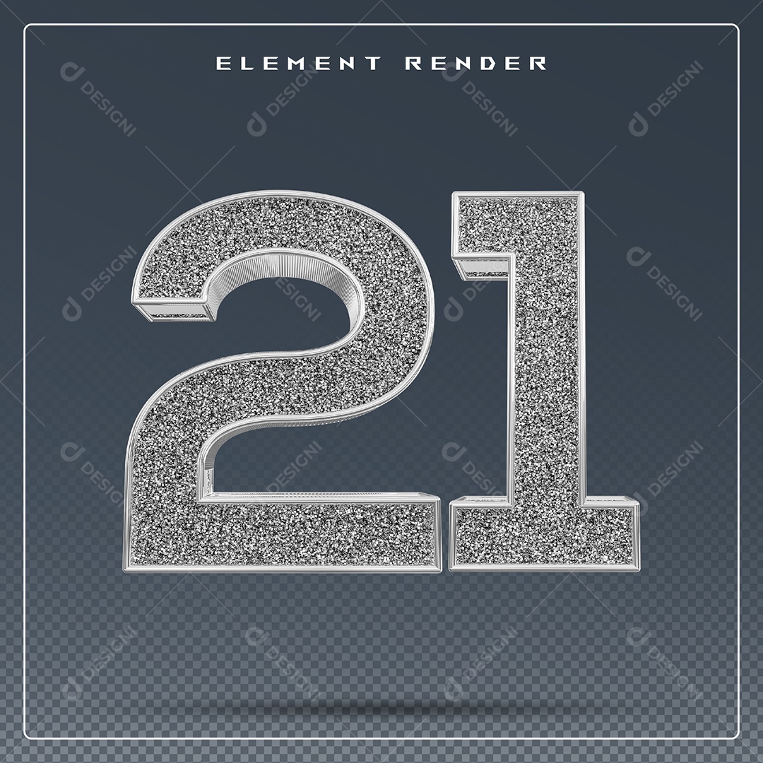 Elemento 3D Número 21 Cinza para Composição PSD