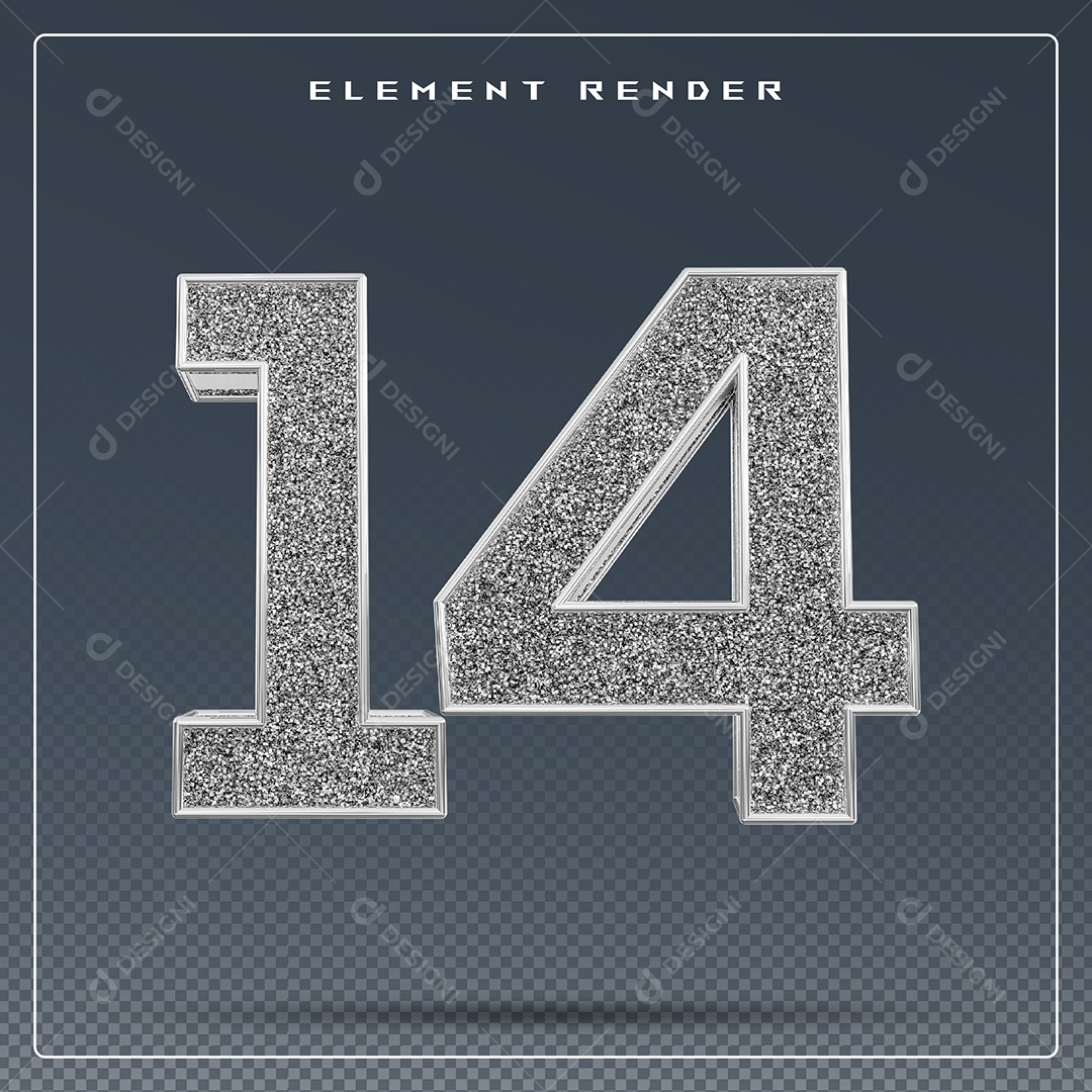 Elemento 3D Número 14 Cinza para Composição PSD