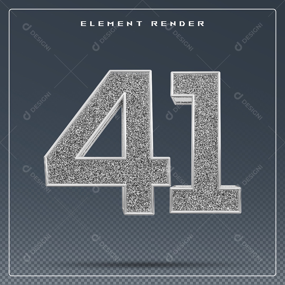 Elemento 3D Número 41 Cinza para Composição PSD