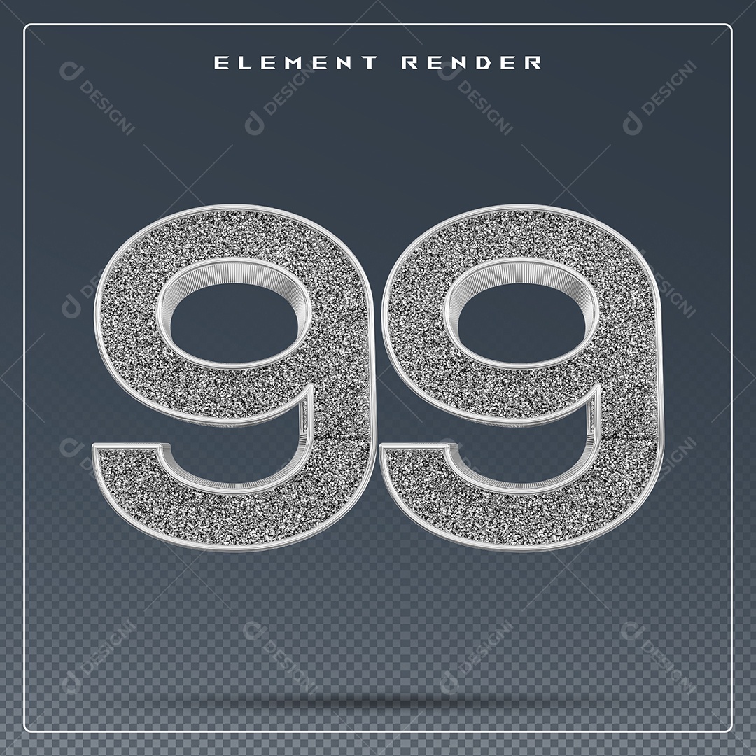 Elemento 3D Número 99 Cinza para Composição PSD