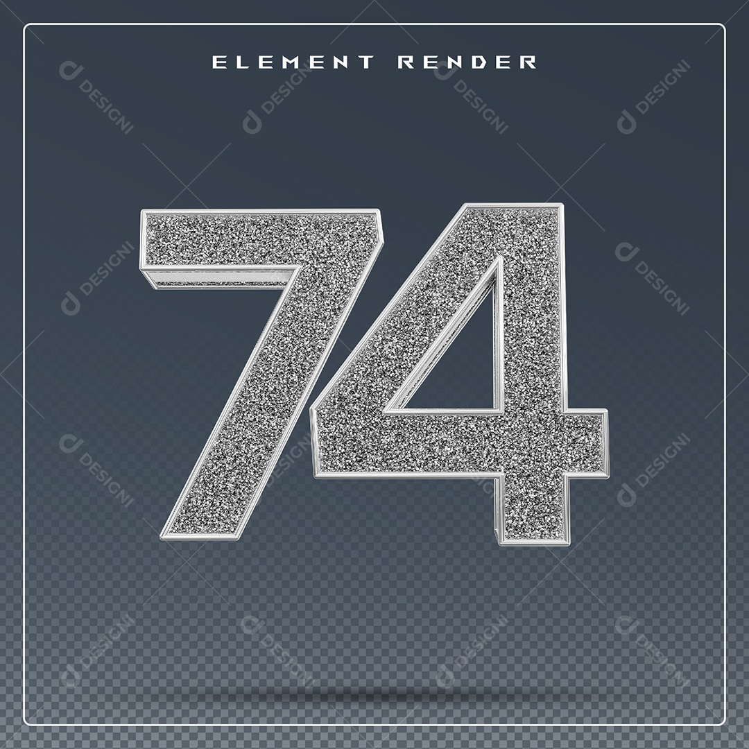 Elemento 3D Número 74 Cinza para Composição PSD