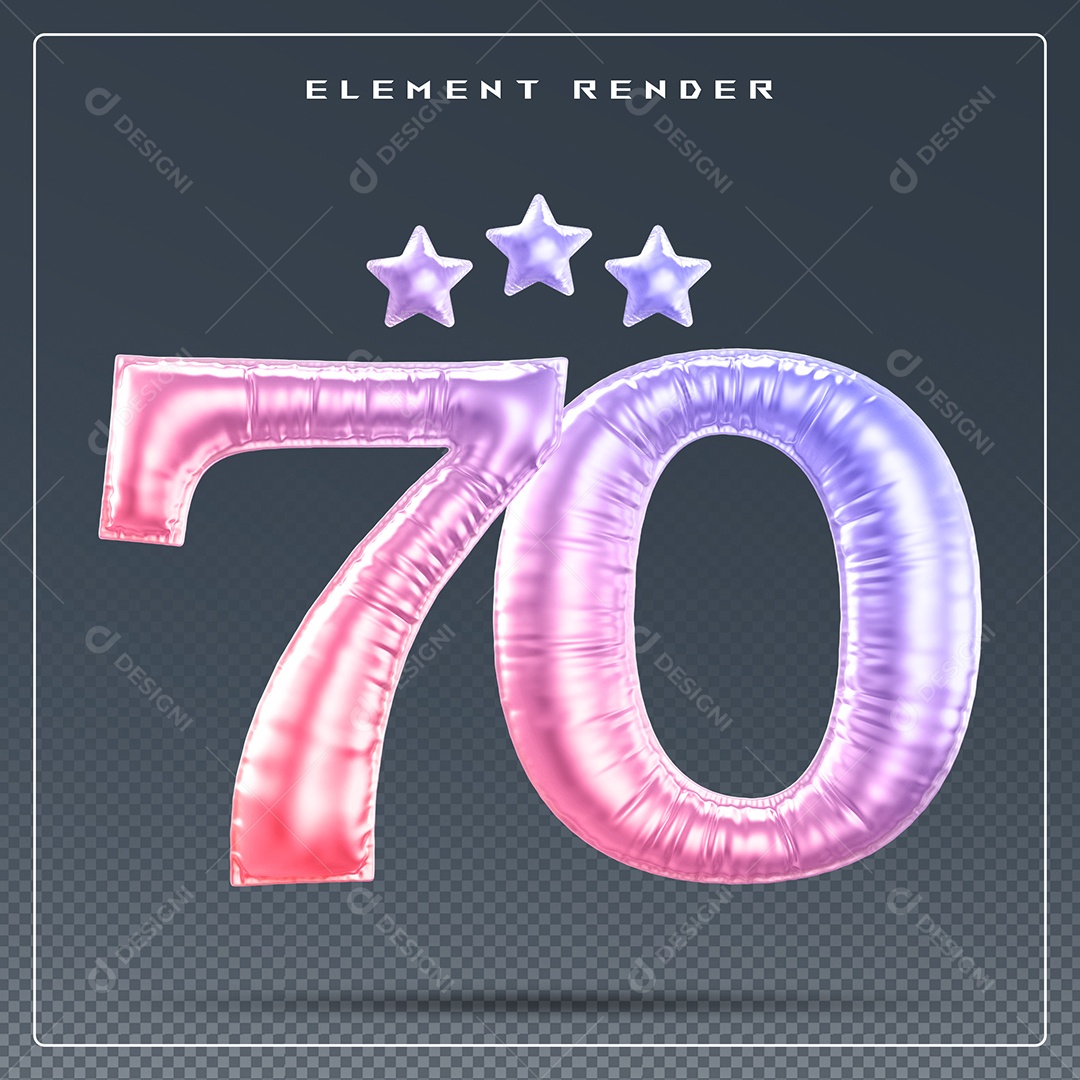 Elemento 3D Número 70 Colorido para Composição PSD